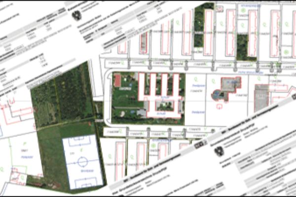 Das Bild zeigt eine Montage aus einem Katastralmappenausschnitt und Grundstücksverzeichnissen.