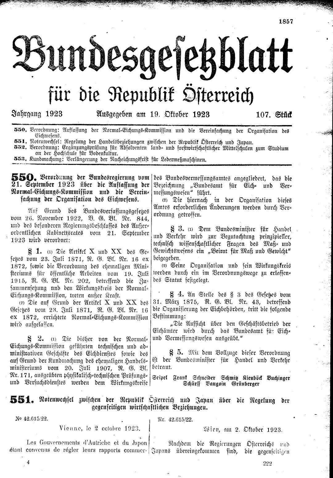 Verordnung der Bundesregierung Nr. 550/1923
