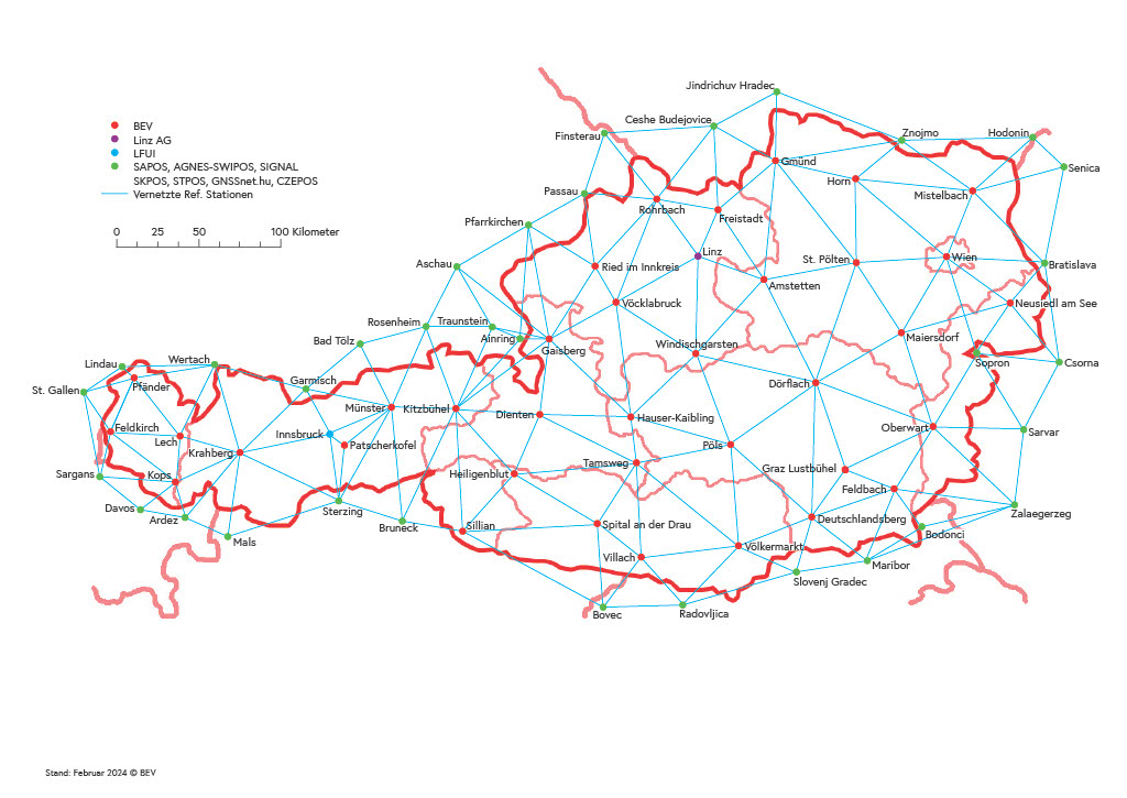 Das Bild zeigt die Standorte der APOS-Stationen auf einerschematischen Darstellung Österreichs.